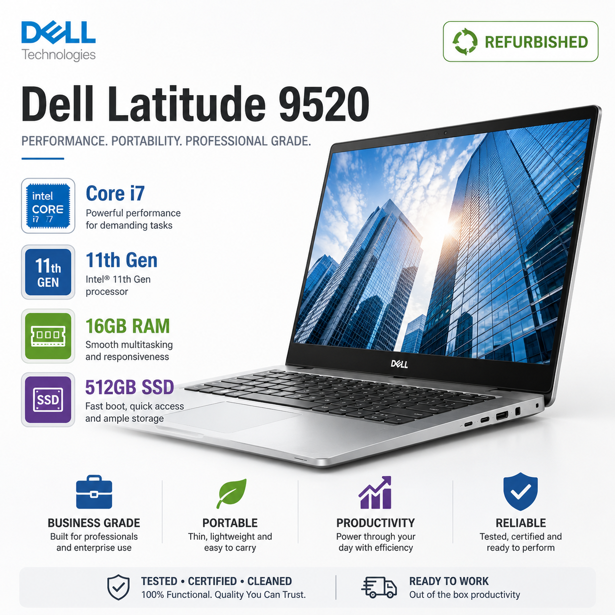 Dell Latitude 9520 Core i7 11th Gen 16GB RAM 512GB SSD - Refurbished