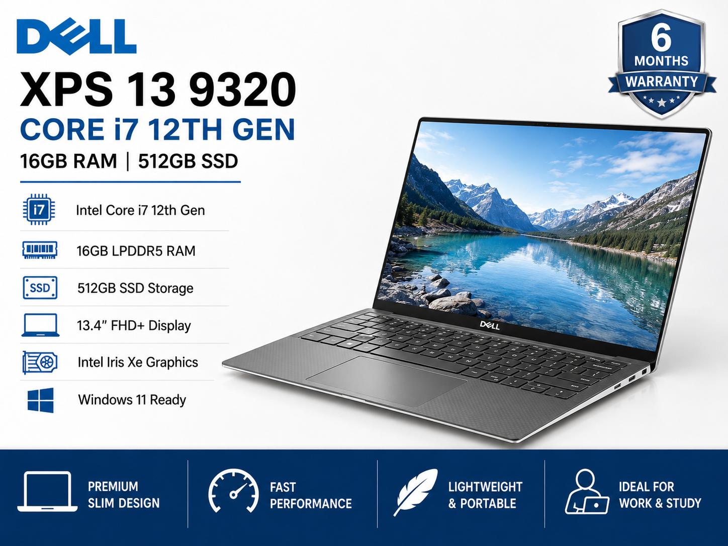 Dell XPS 13 9320 Core i7 12th Gen 16GB RAM 512GB SSD - Refurbished