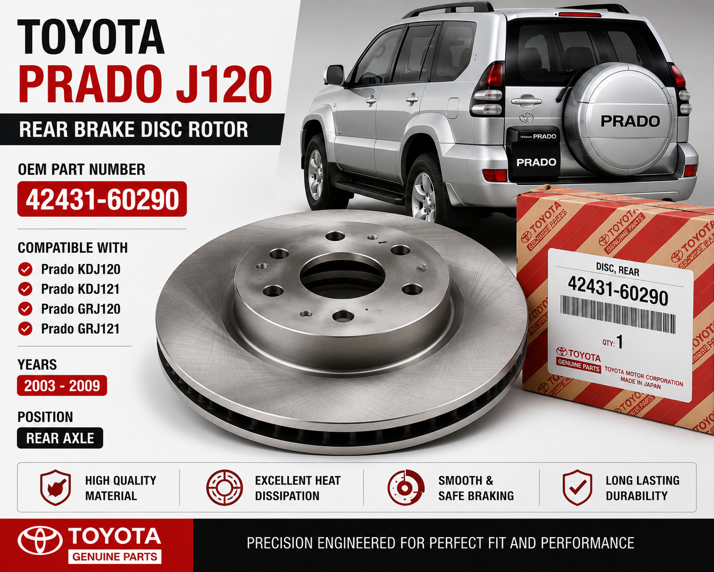Toyota Prado J120 Rear Brake Disc Rotor 42431-60290