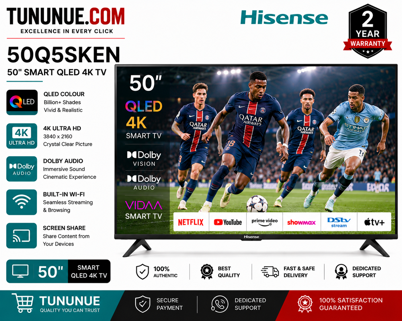 Hisense 50Q5SKEN 50 Inch Smart QLED 4K UHD TV