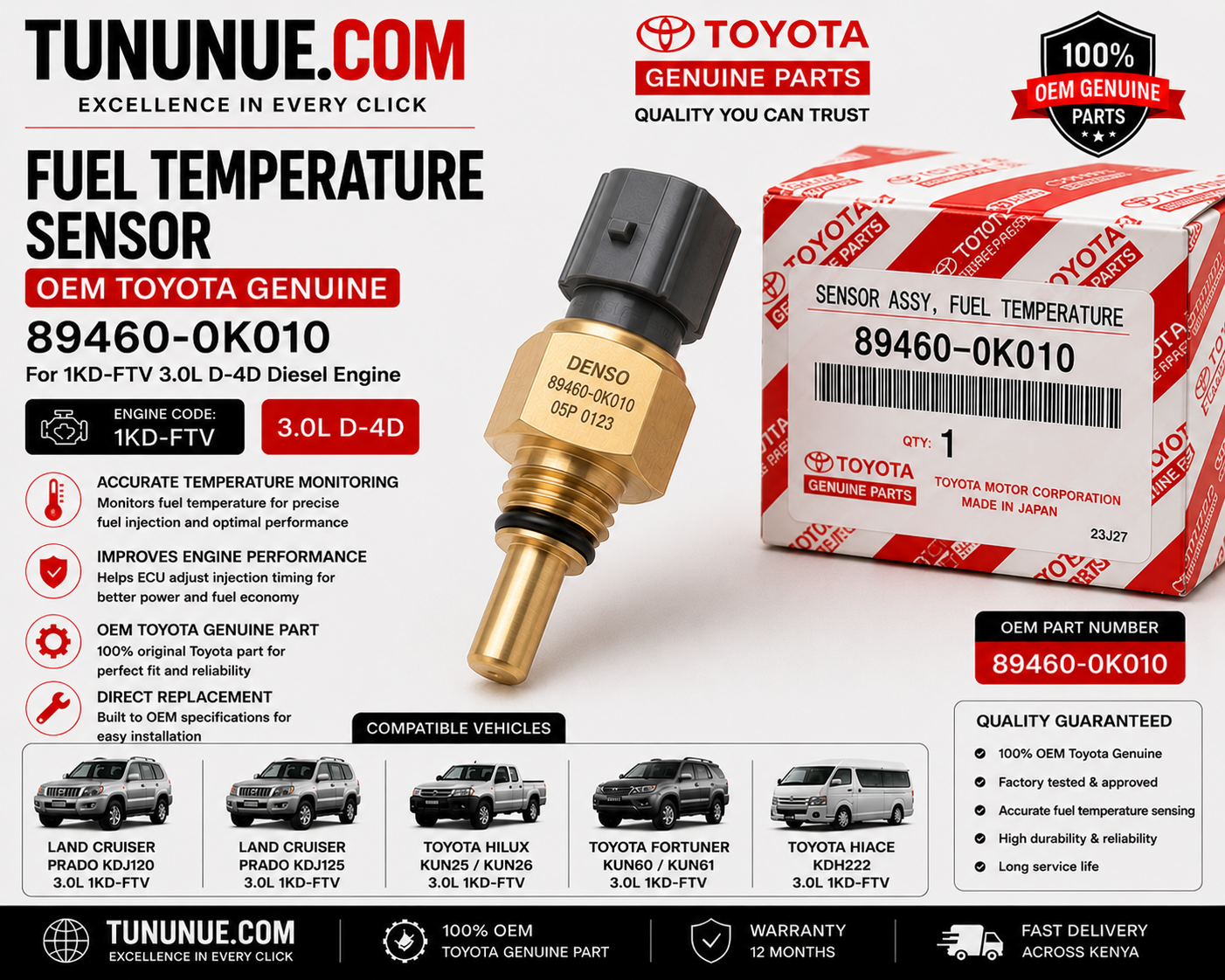 OEM Toyota Genuine Fuel Temperature Sensor 89460-0K010 Prado J120 3.0L 1KD-FTV