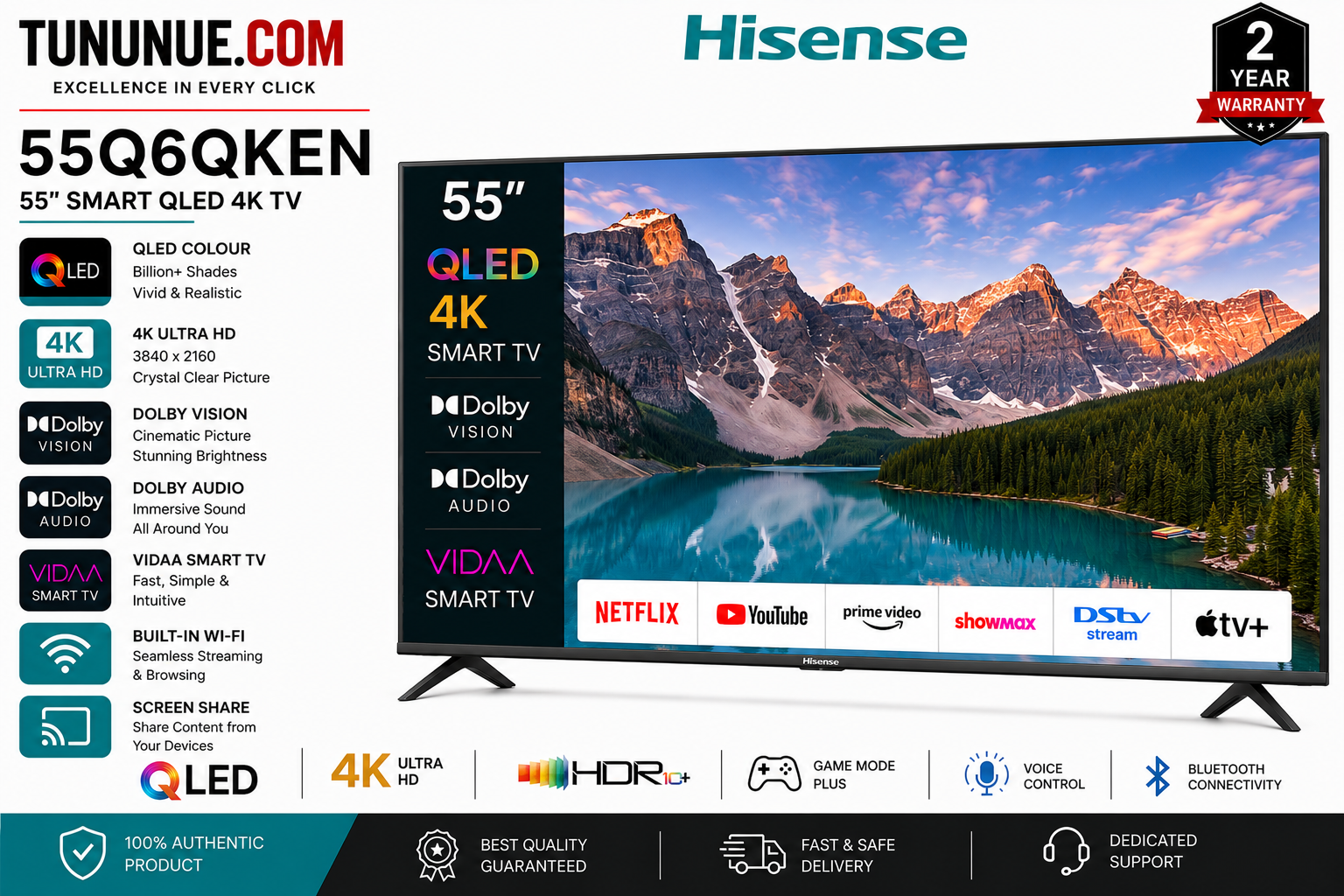Hisense 55Q6QKEN 55 Inch Smart QLED 4K UHD TV