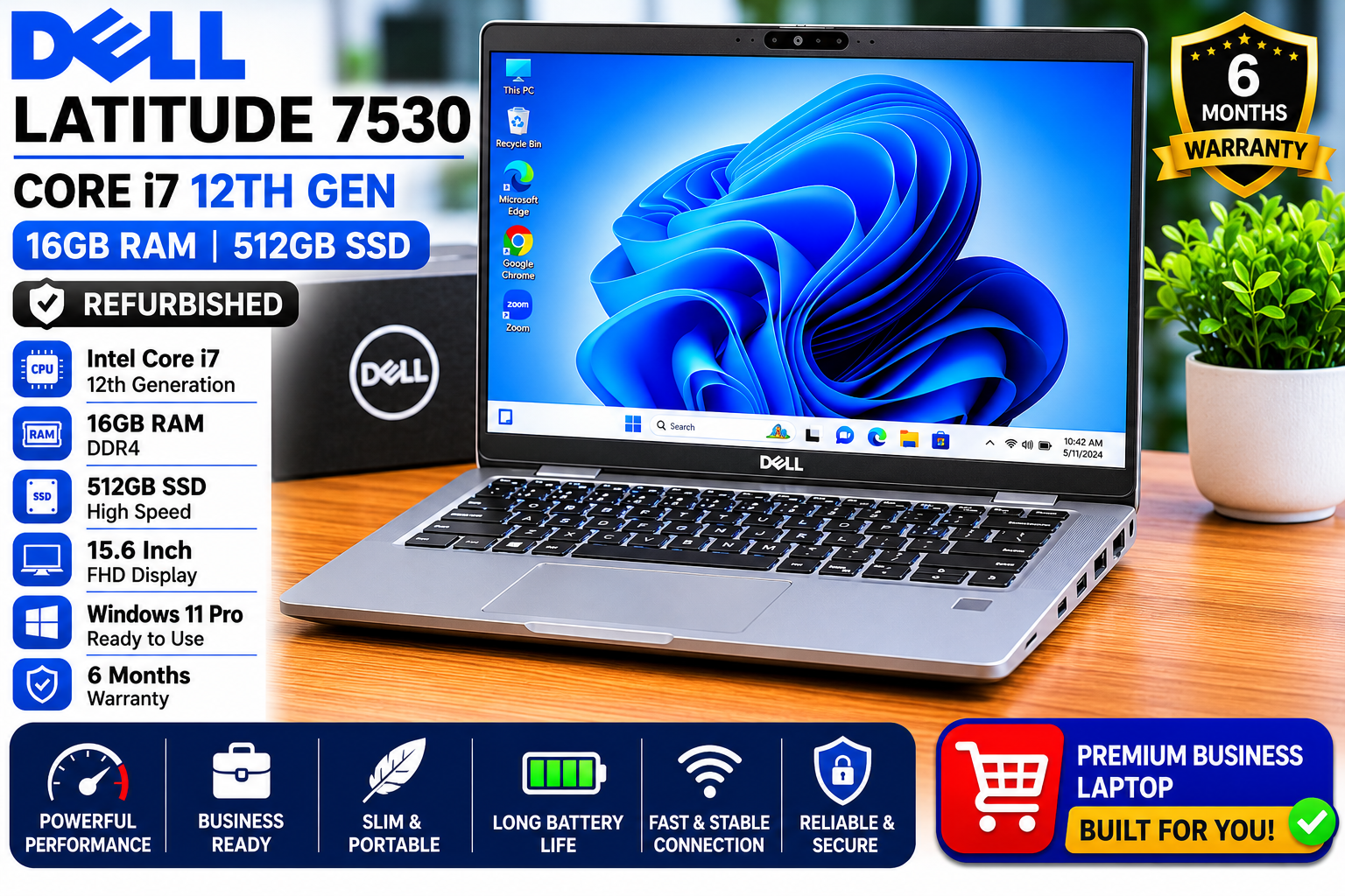 Dell Latitude 7530 Core i7 12th Gen 16GB RAM 512GB SSD - Refurbished