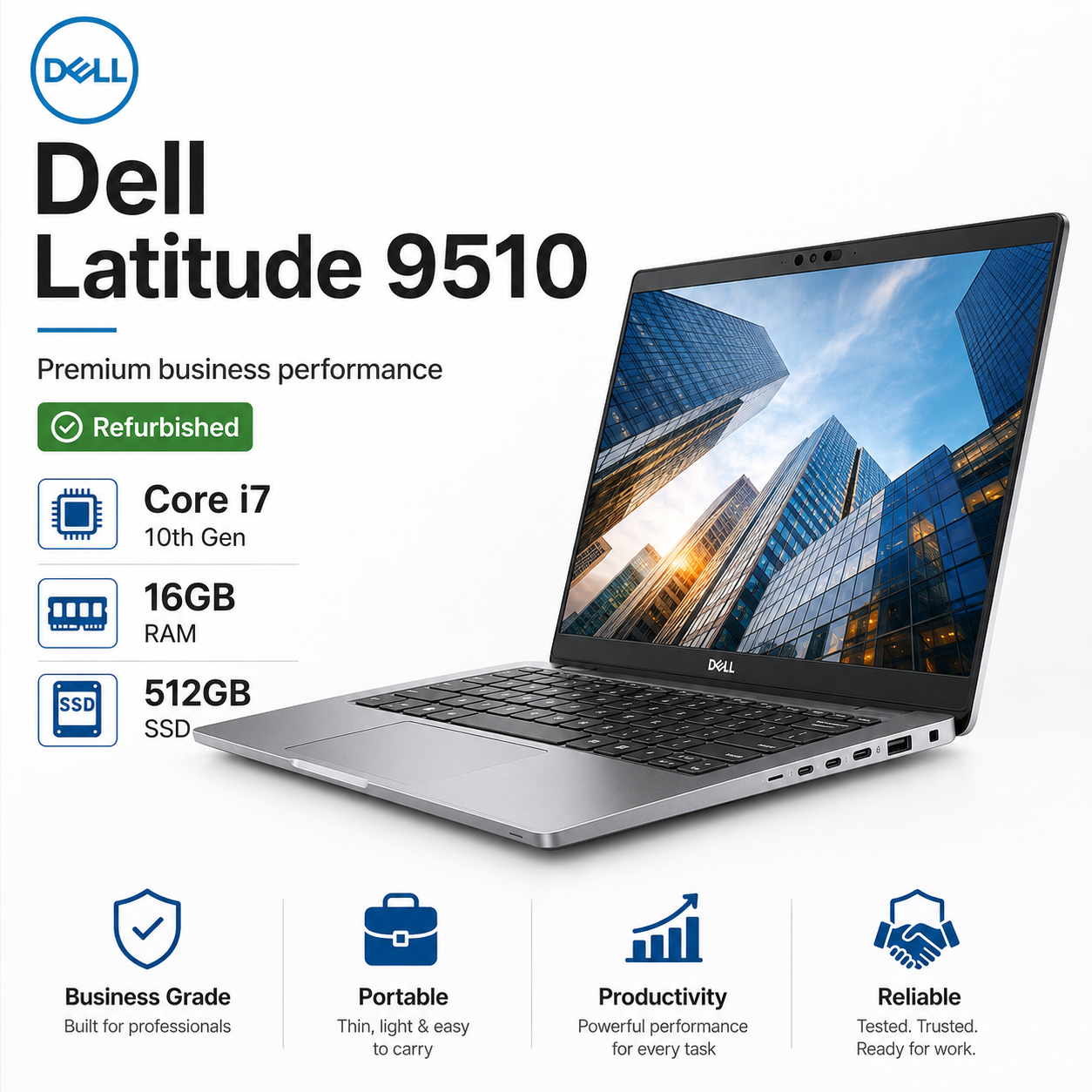 Dell Latitude 9510 Core i7 10th Gen 16GB RAM 512GB SSD - Refurbished