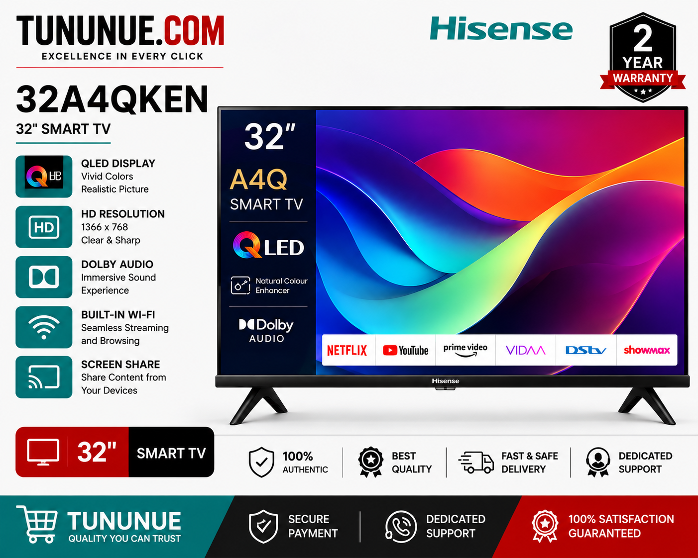 Hisense 32A4QKEN 32 Inch Smart QLED TV