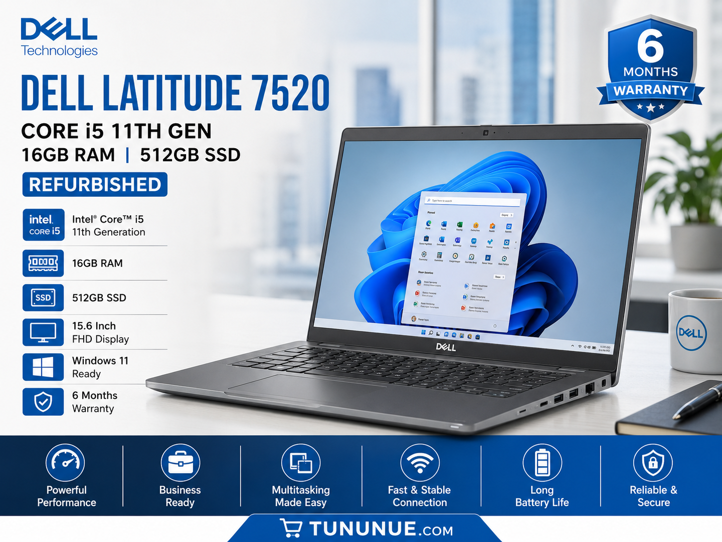 Dell Latitude 7520 Core i5 11th Gen 16GB RAM 512GB SSD - Refurbished