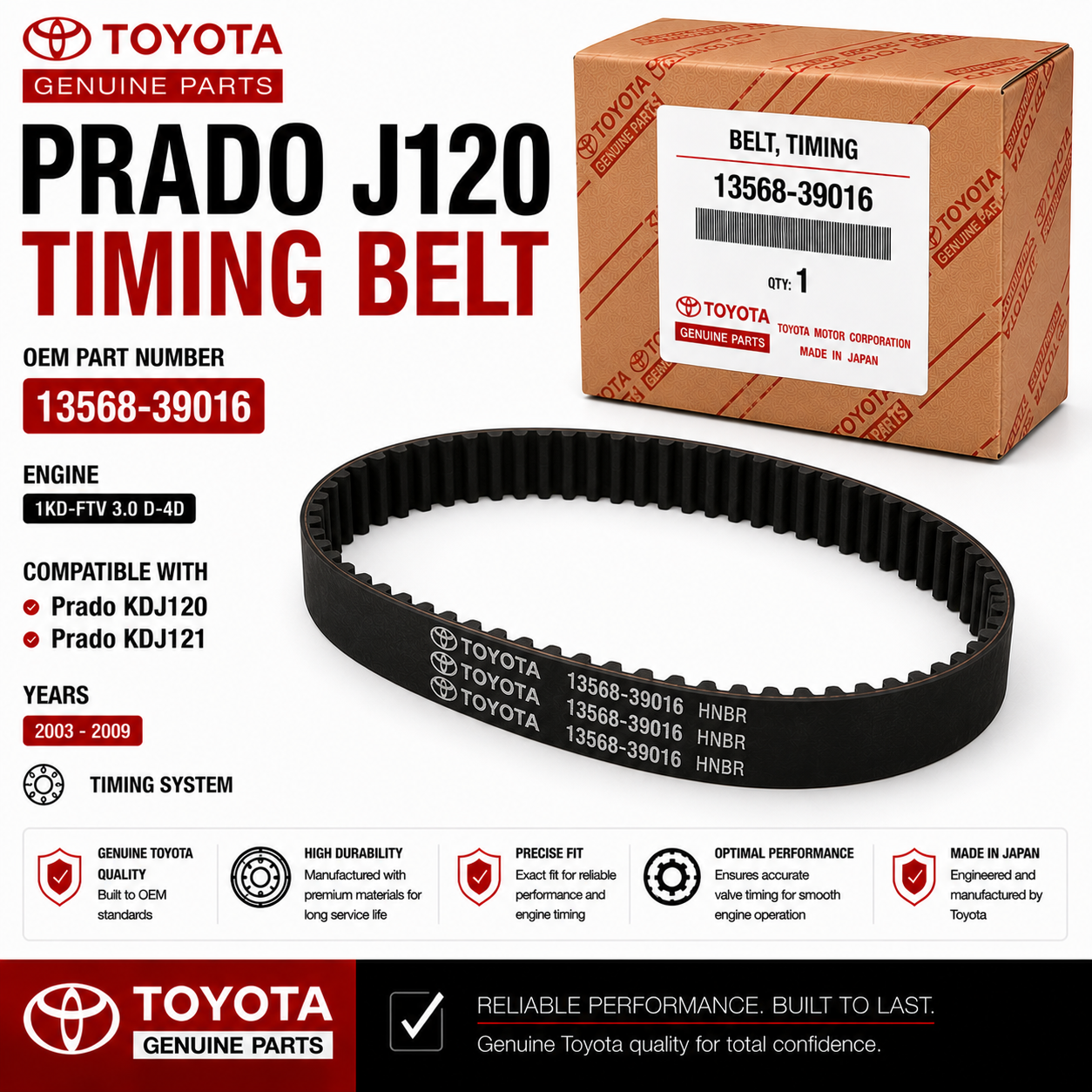 Toyota Prado J120 Timing Belt 13568-39016