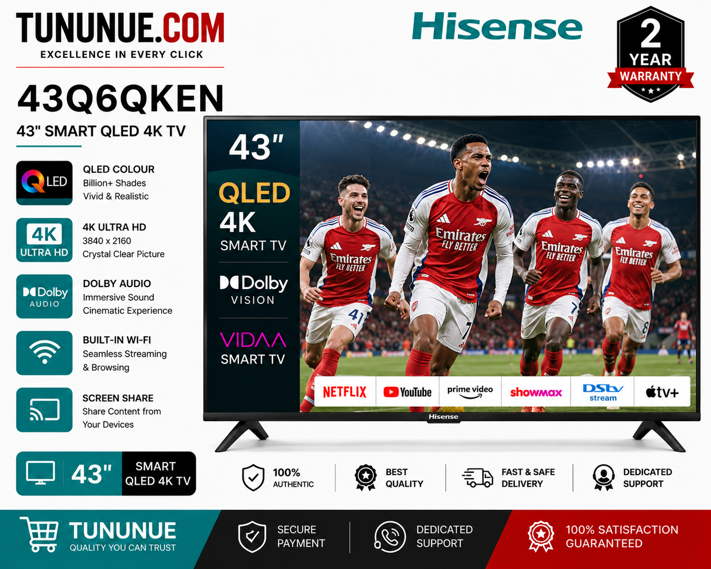 Hisense 43Q6QKEN 43 Inch Smart QLED 4K TV