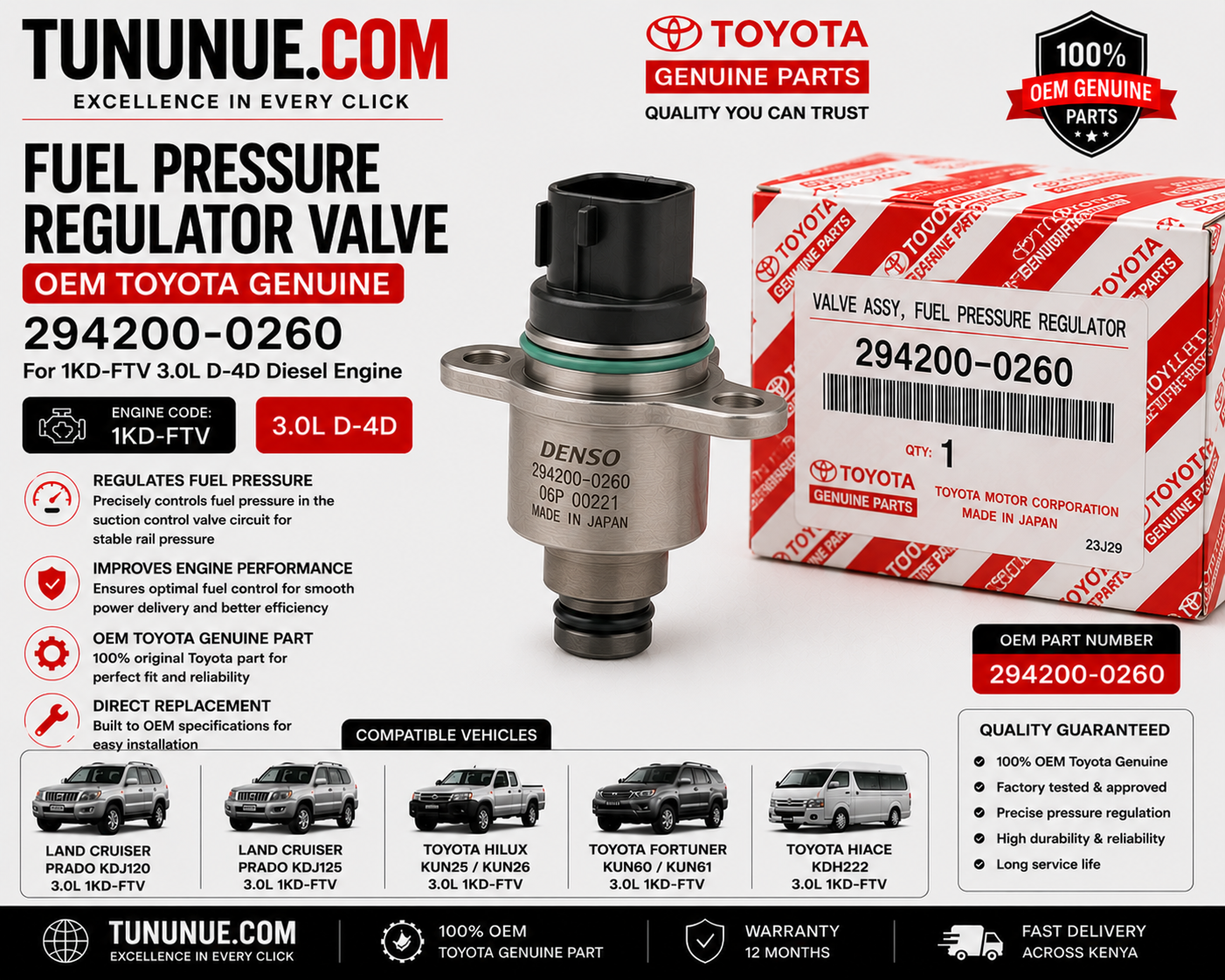 OEM Toyota Genuine Fuel Pressure Regulator Valve 294200-0260 Prado J120 3.0L 1KD-FTV