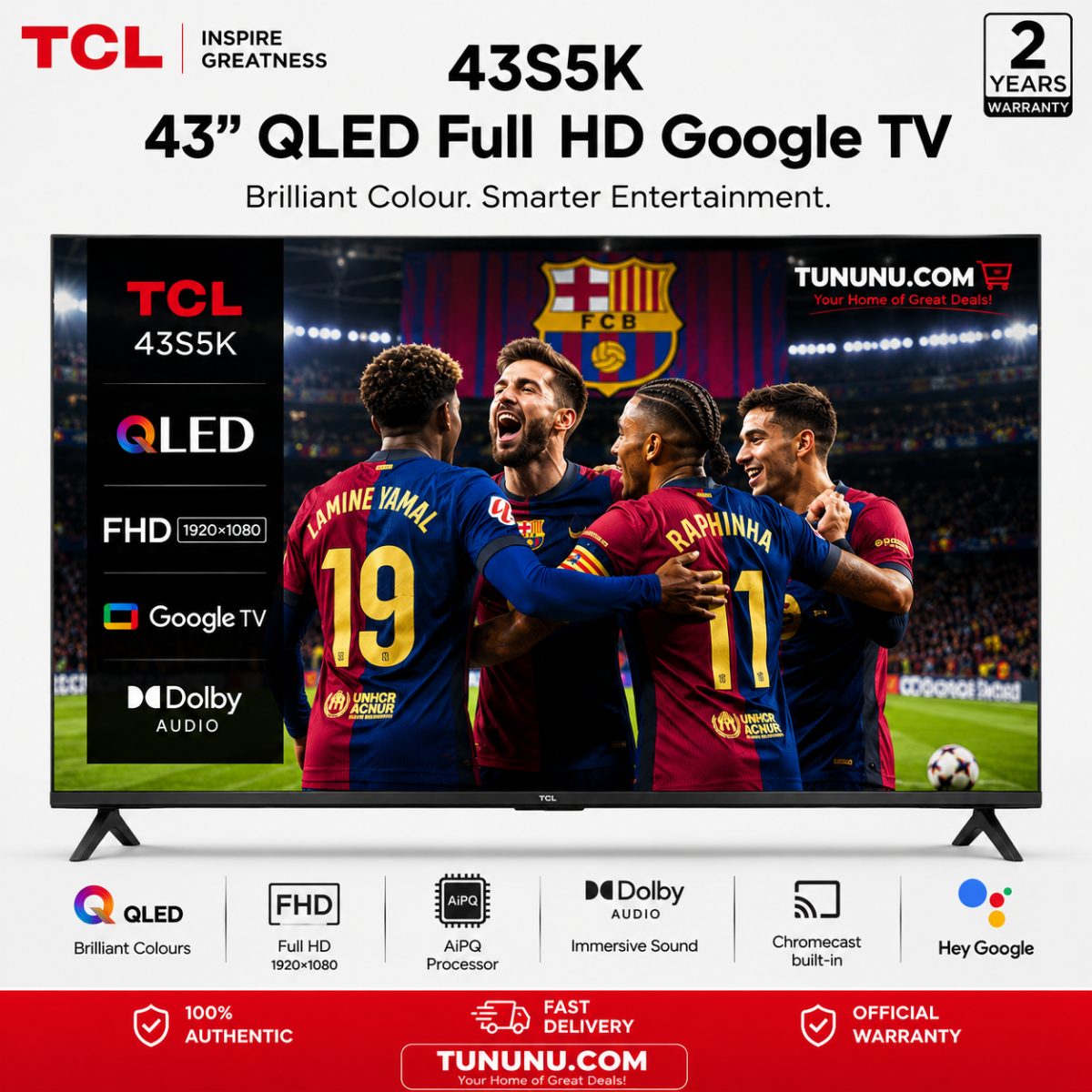 TCL 43S5K 43 Inch QLED Full HD Google TV