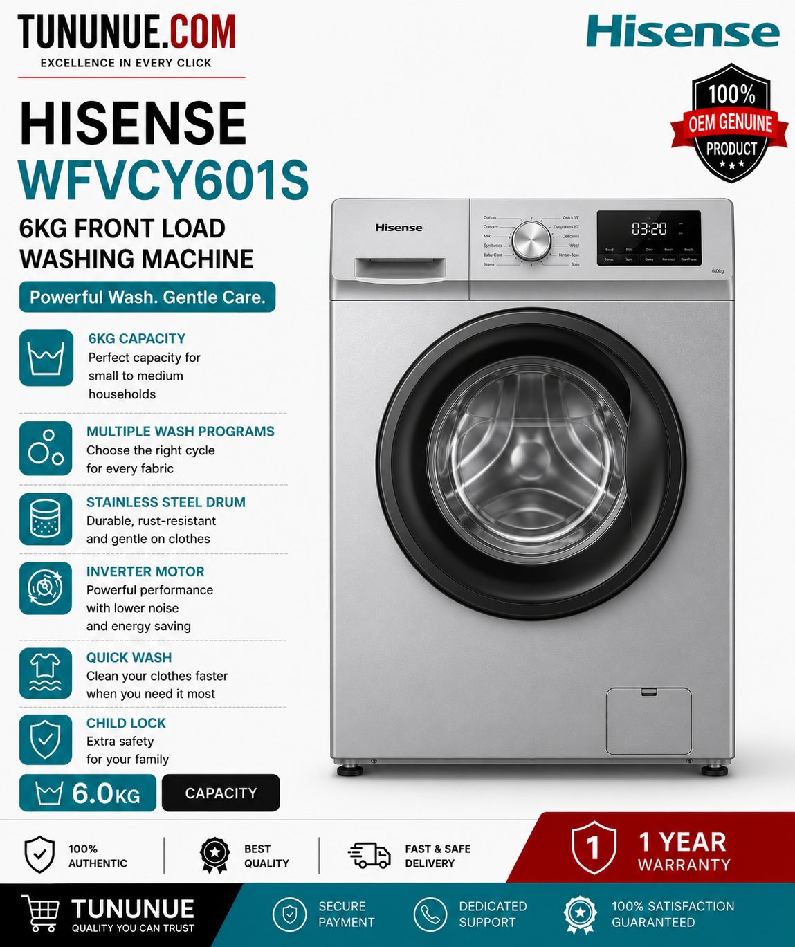 Hisense WFVCY601S 6KG Front Load Washing Machine