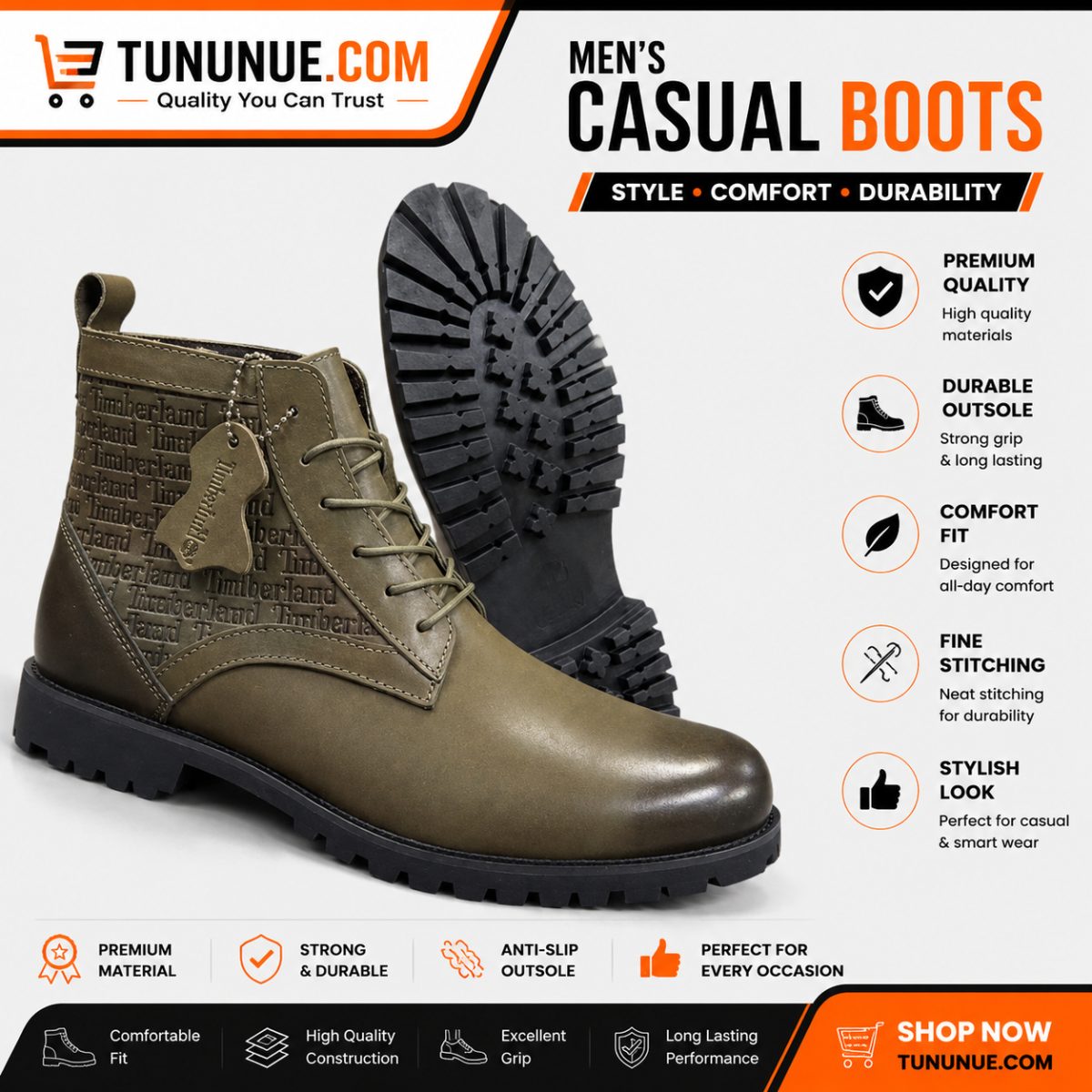 Timberland Olive Green Leather Boots Brand New