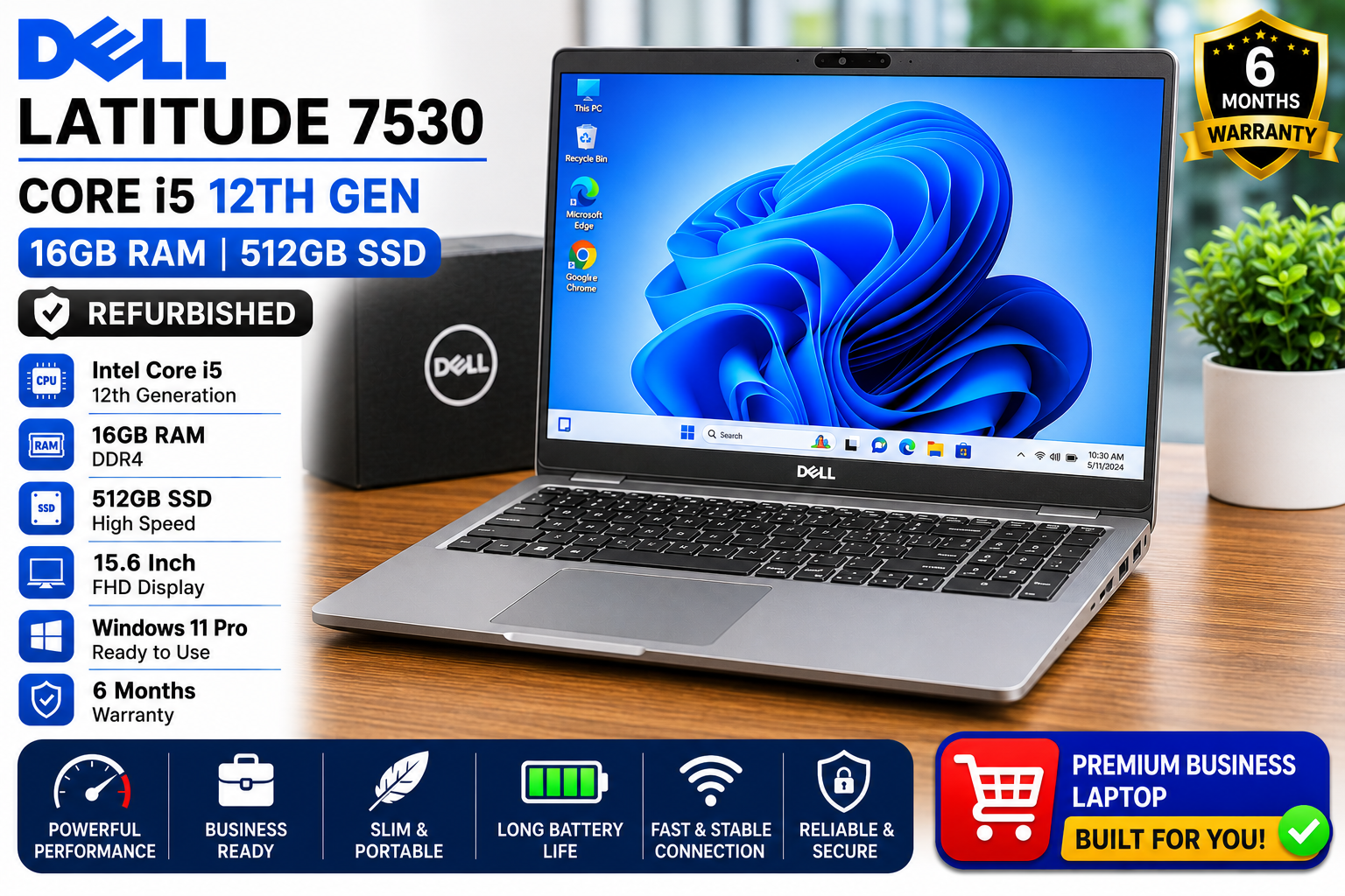 Dell Latitude 7530 Core i5 12th Gen 16GB RAM 512GB SSD - Refurbished