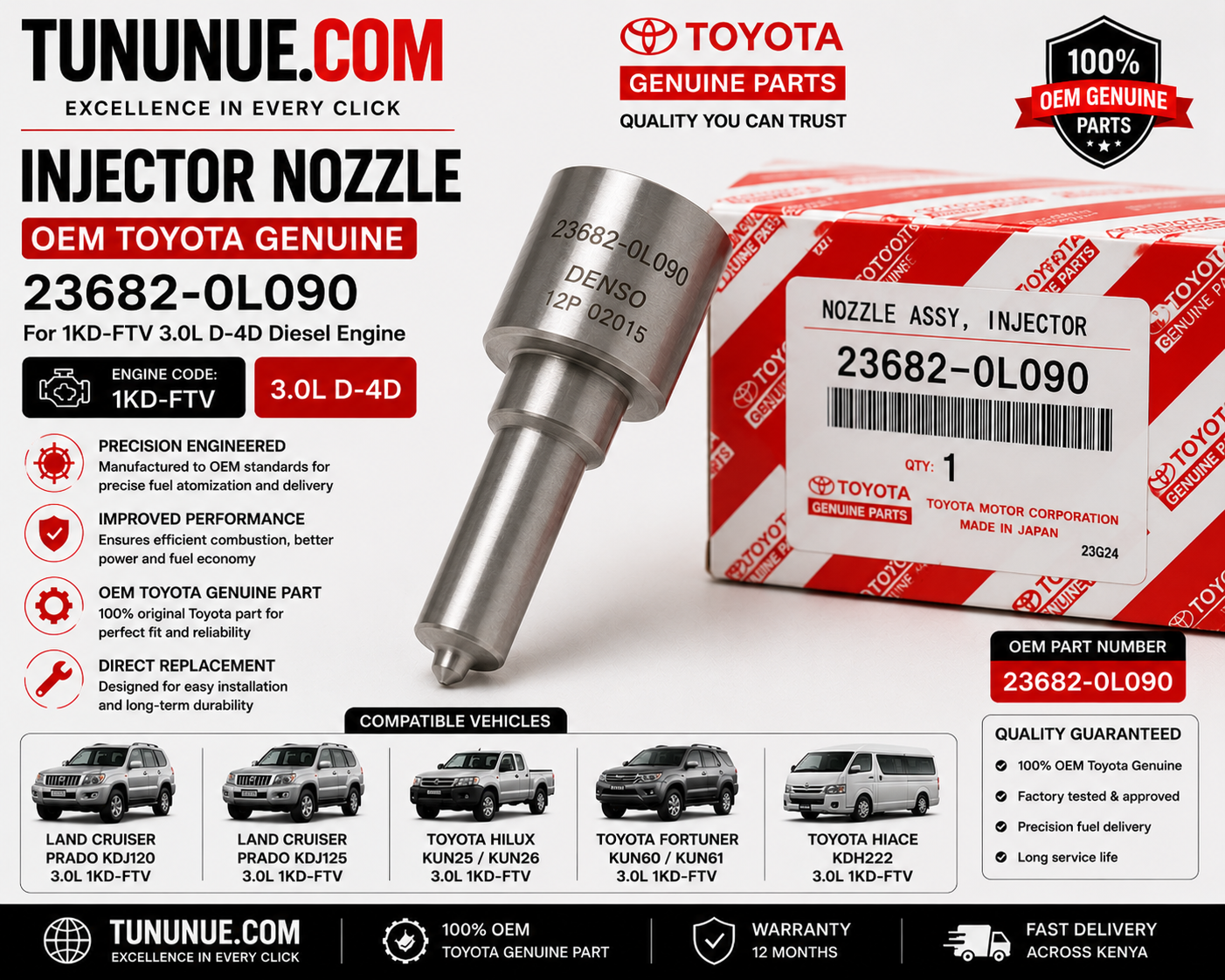 OEM Toyota Genuine Injector Nozzle 23682-0L090 Prado J120 3.0L 1KD-FTV
